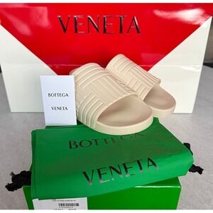 Bottega veneta 630039 Men's Sea Salt Off-white Rubber Slip-on Sandals, 46